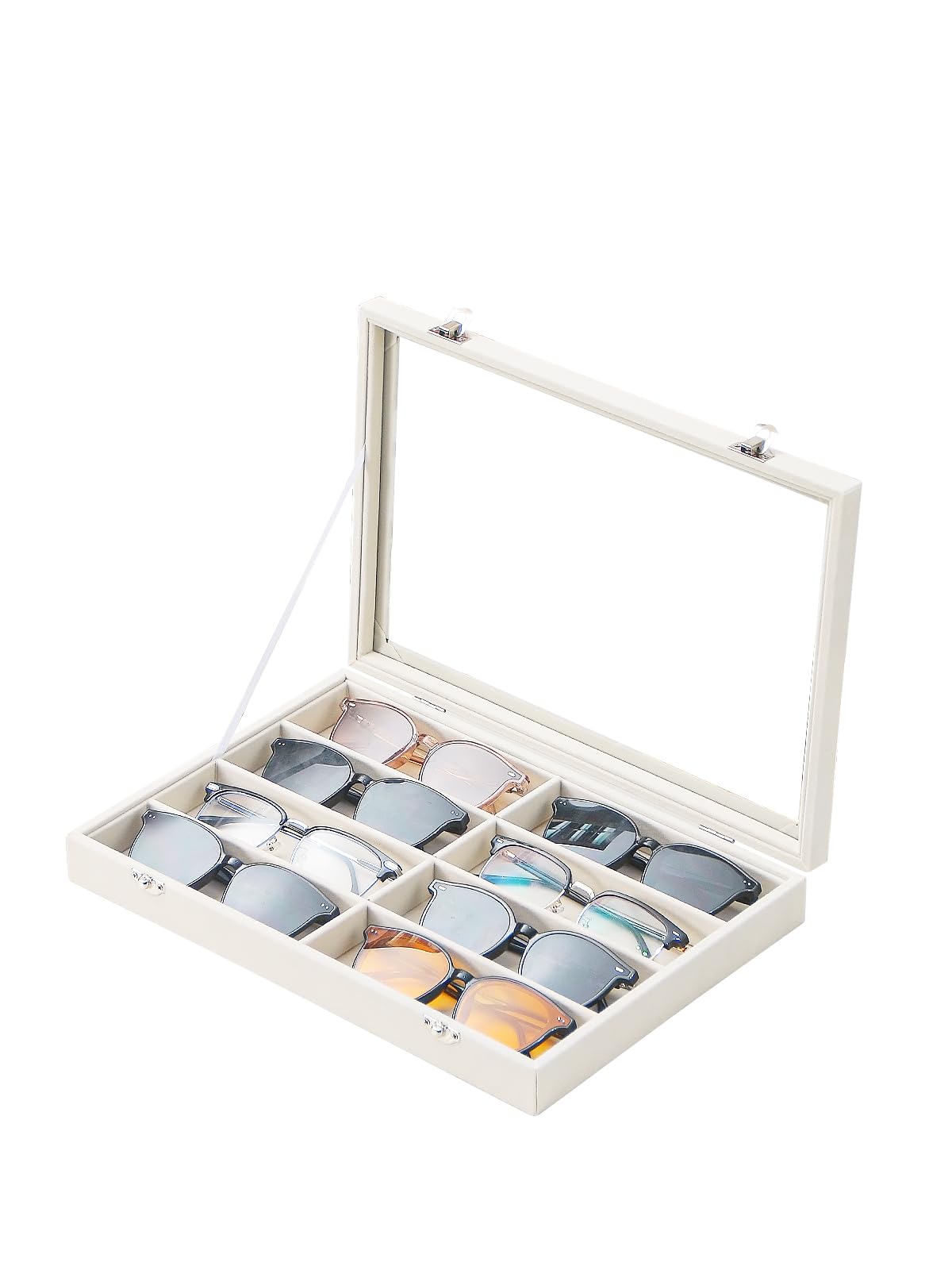 Justsoso Jewelry Sunglasses Organizer Tray Beige Velvet Eyeglasses Display Tray Box Glasses Organize Storage Holder for Home Desk or Selling Show Display (with Lid)