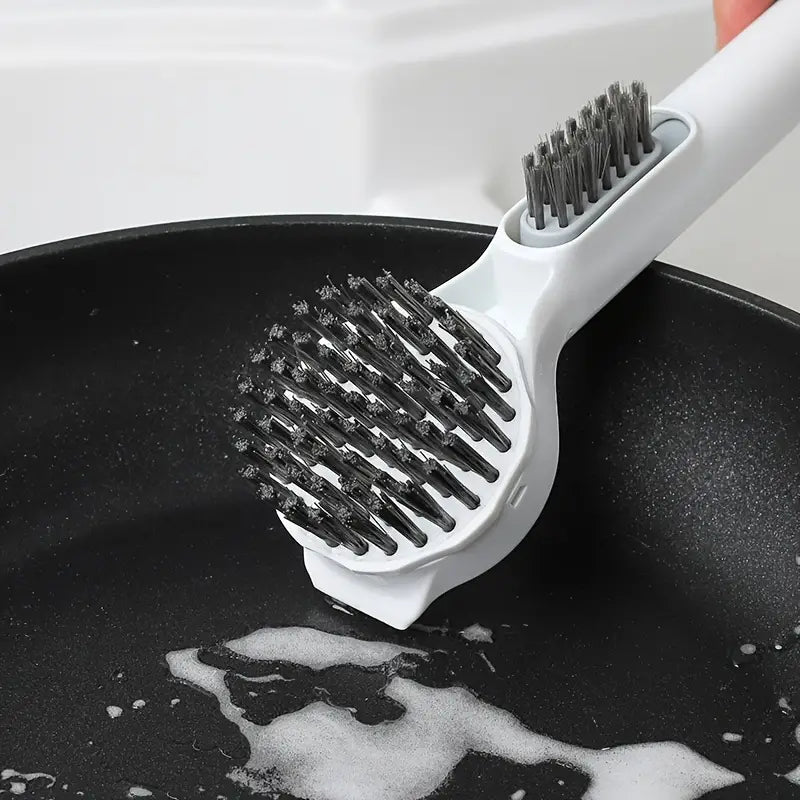 Pot Scrub Brush with Long Handle and Dual Brush Heads