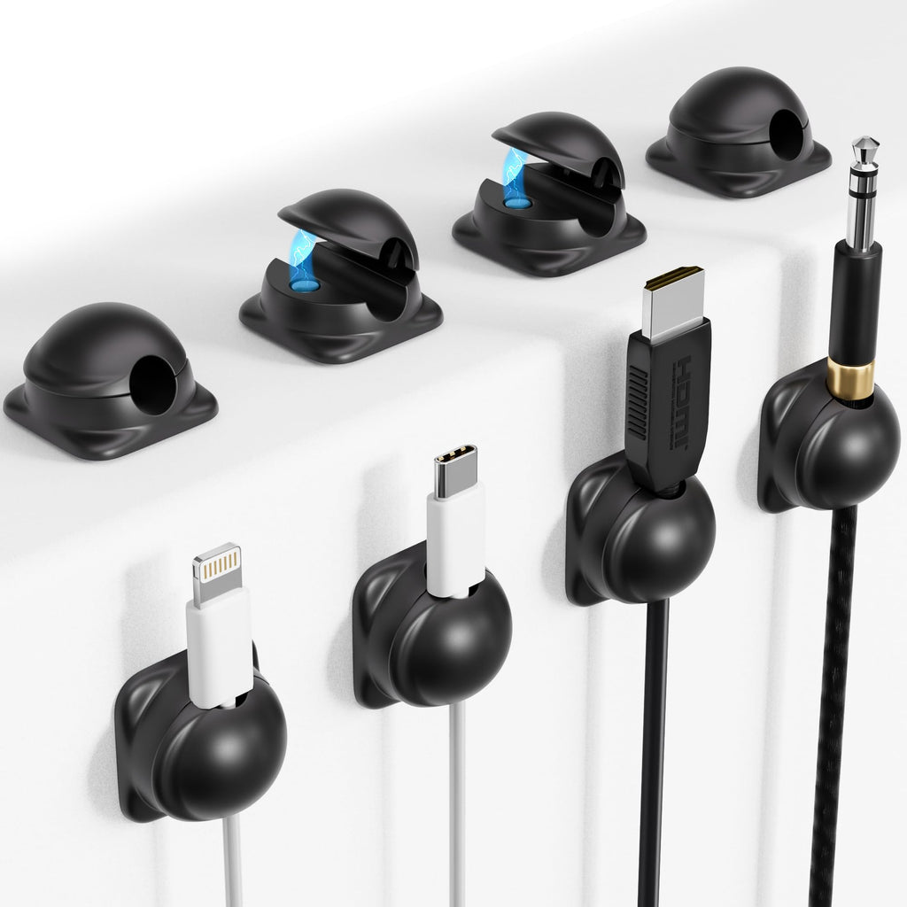 8 Pack Magnetic Cord Organizer Cable Smooth Adjustable Easy Secure Cable Management Wire Holder Keeper Organizer Hide Or Organize Phone USB Charger Cable for HomeOfficeCarDeskNightstand - Black