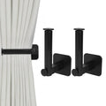 Adorila 2 Pcs Plastic Curtain Holdbacks for Wall Self-Adhesive Curtain Hooks Organize and Decorate L Shape Retractable Curtain Tiebacks Window Treatment (Black)